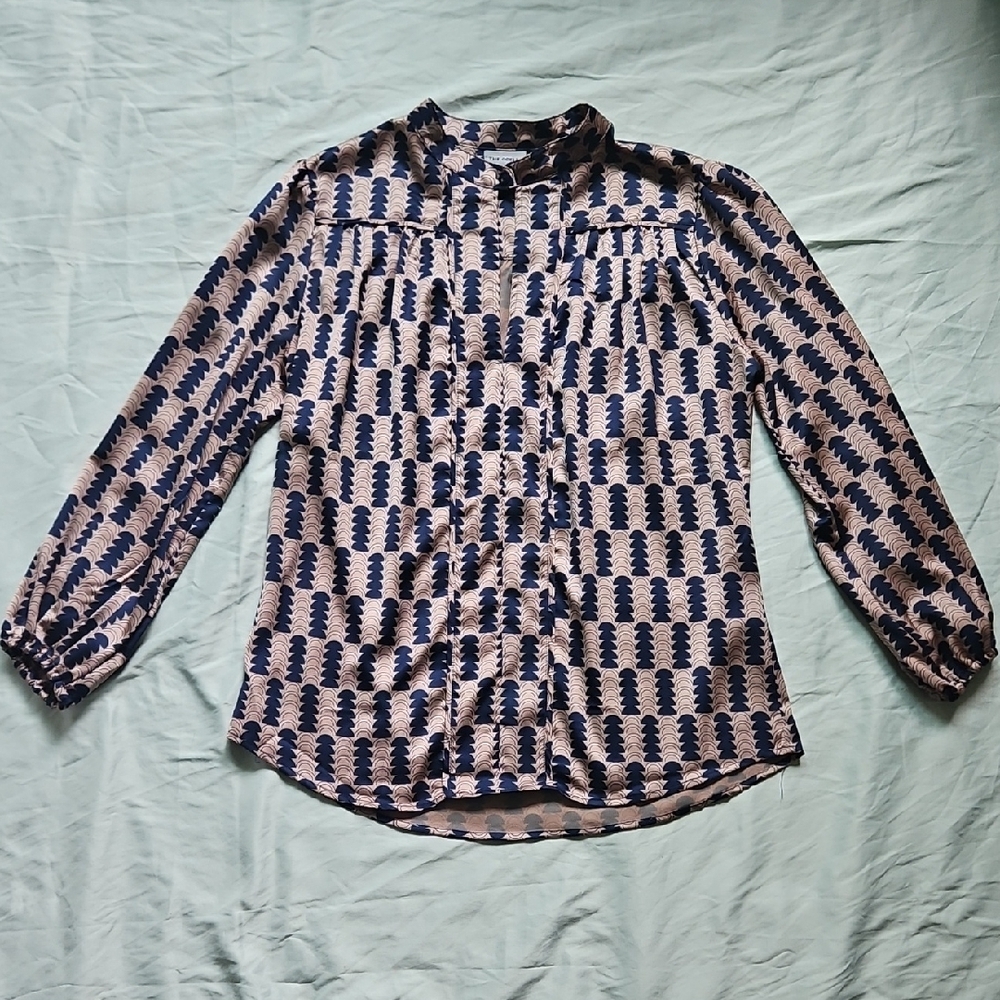 The Odells Navy and Beige Patterned Women's Top, Size M